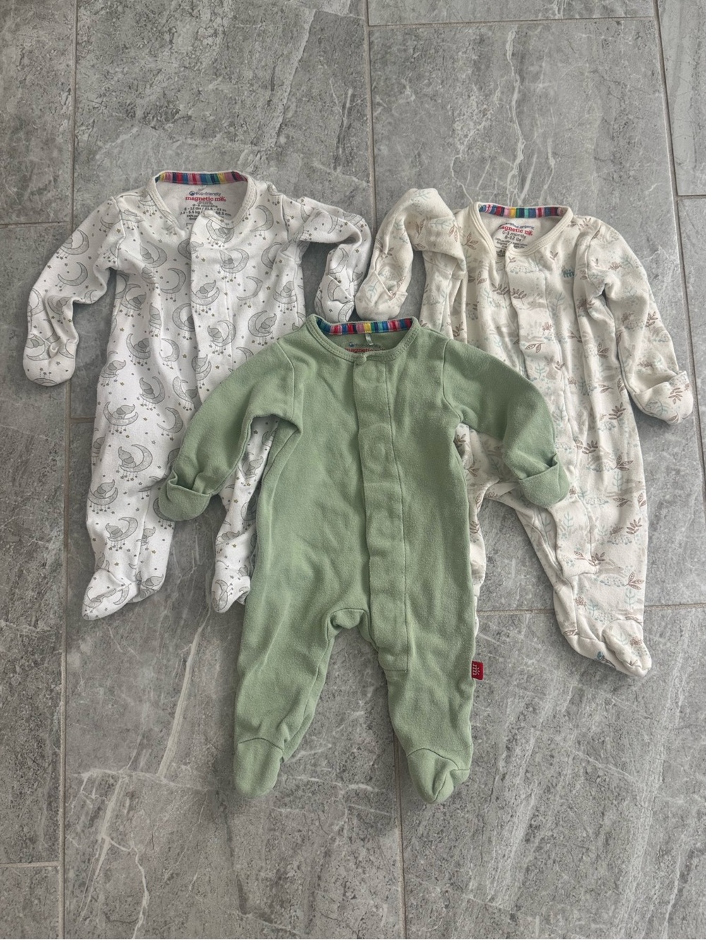Magnetic Me Baby Footie Set - Green, Cream, White